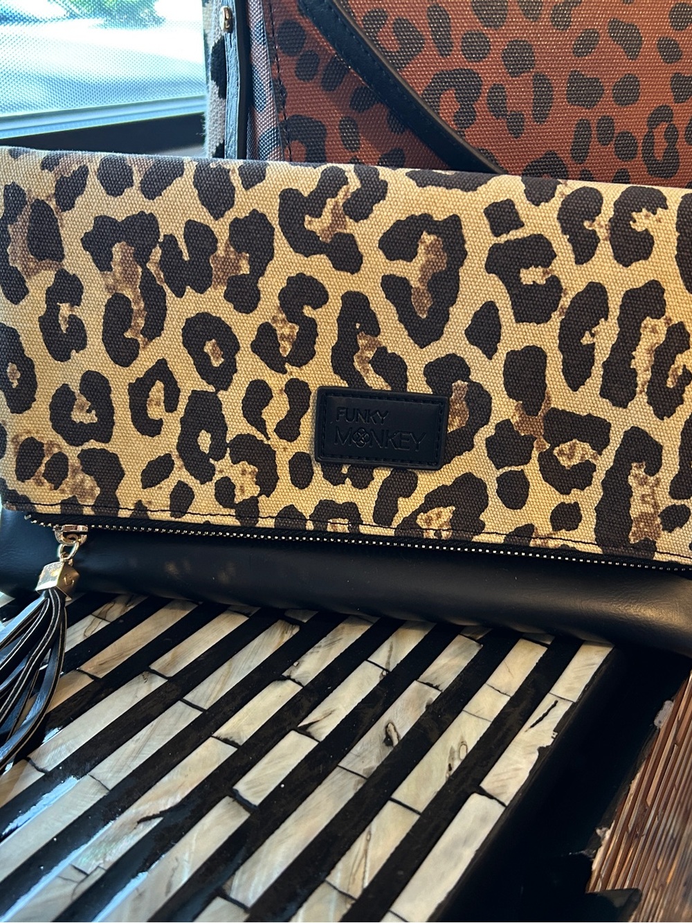 Black and Leopard Trim Women’s Clutch Bag